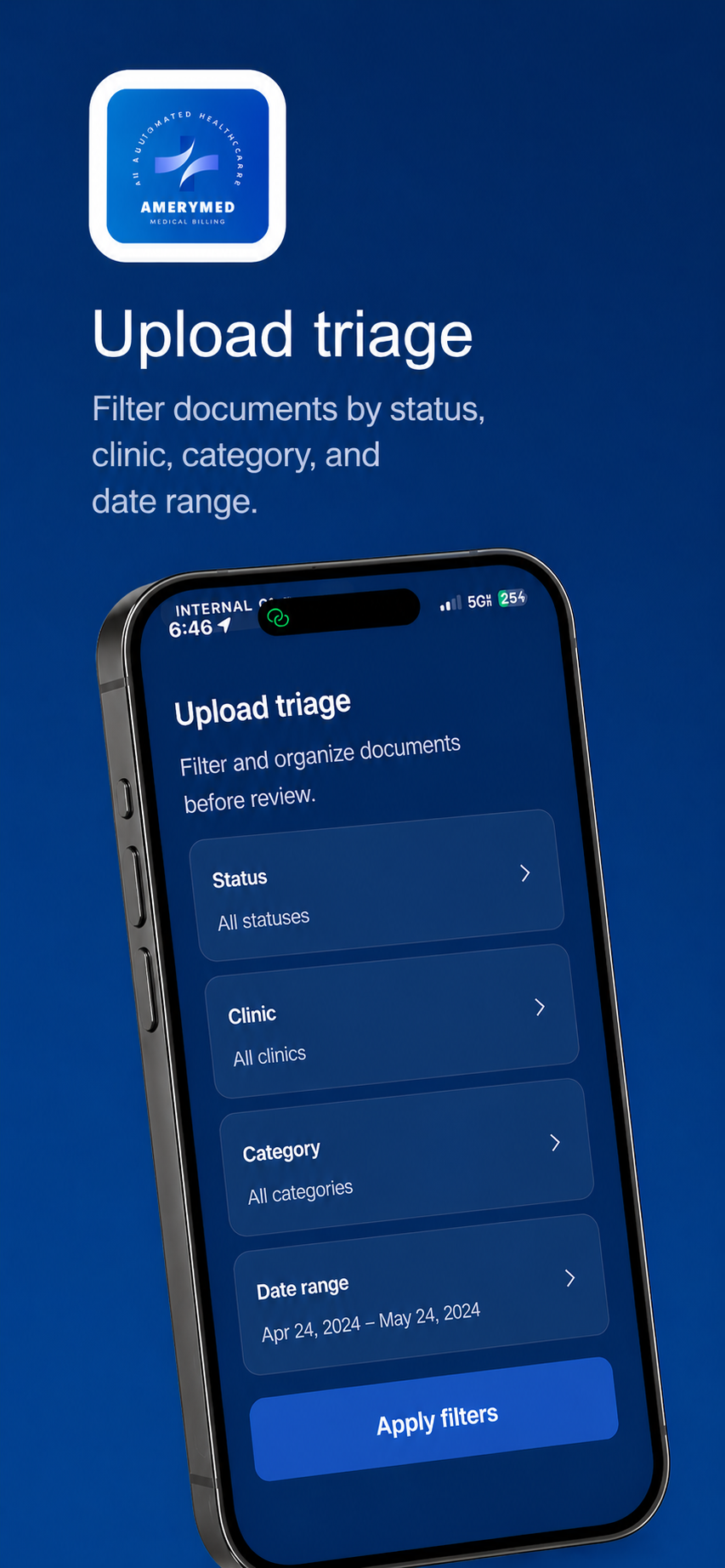 AmeryMED Web upload triage mobile screen