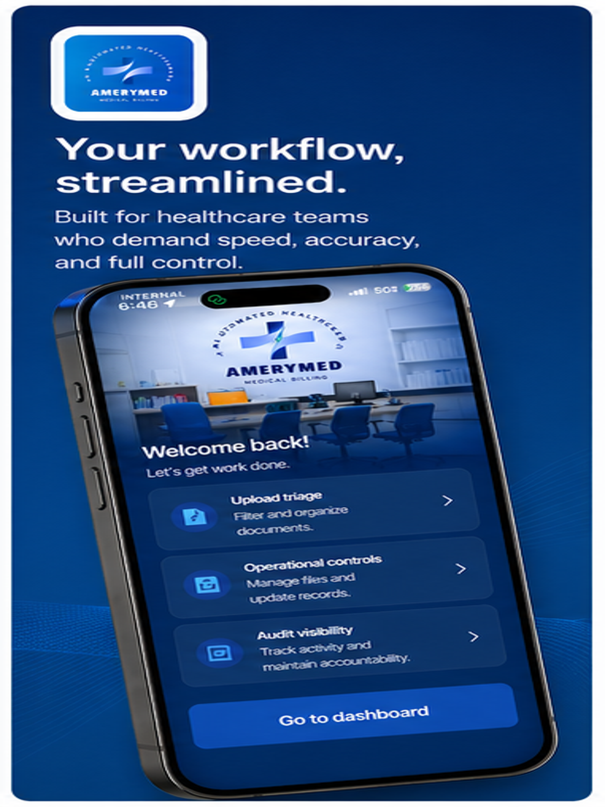 AmeryMED Web workflow dashboard on tablet